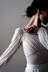Eileen Sleeve Ballet Leotard - Dusty Pink White Mesh