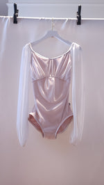将图片加载到图库查看器，Eileen Sleeve Ballet Leotard - Dusty Pink White Mesh
