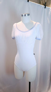 [PS] Eileen Puff Sleeve Ballet Leotard - White & Fairy Cloud Trim