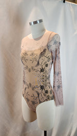 Load image into Gallery viewer, Eve Firebird Print Mesh Sleeve Clasp Ballet Leotard - Ethereal Nude
