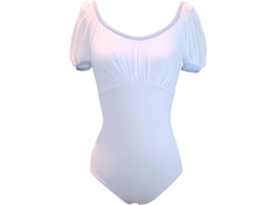 [PS] Eileen Puff Sleeve Ballet Leotard - White & Fairy Cloud Trim