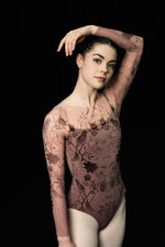 Load image into Gallery viewer, Eve Firebird Print Mesh Sleeve Clasp Ballet Leotard - Clay Red
