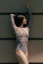 Load image into Gallery viewer, Eve Firebird Print Mesh Sleeve Clasp Ballet Leotard - Ethereal Nude
