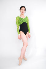Load image into Gallery viewer, [PS] Audrey Duo Sleeve Ballet Leotard - Black/Green Lace
