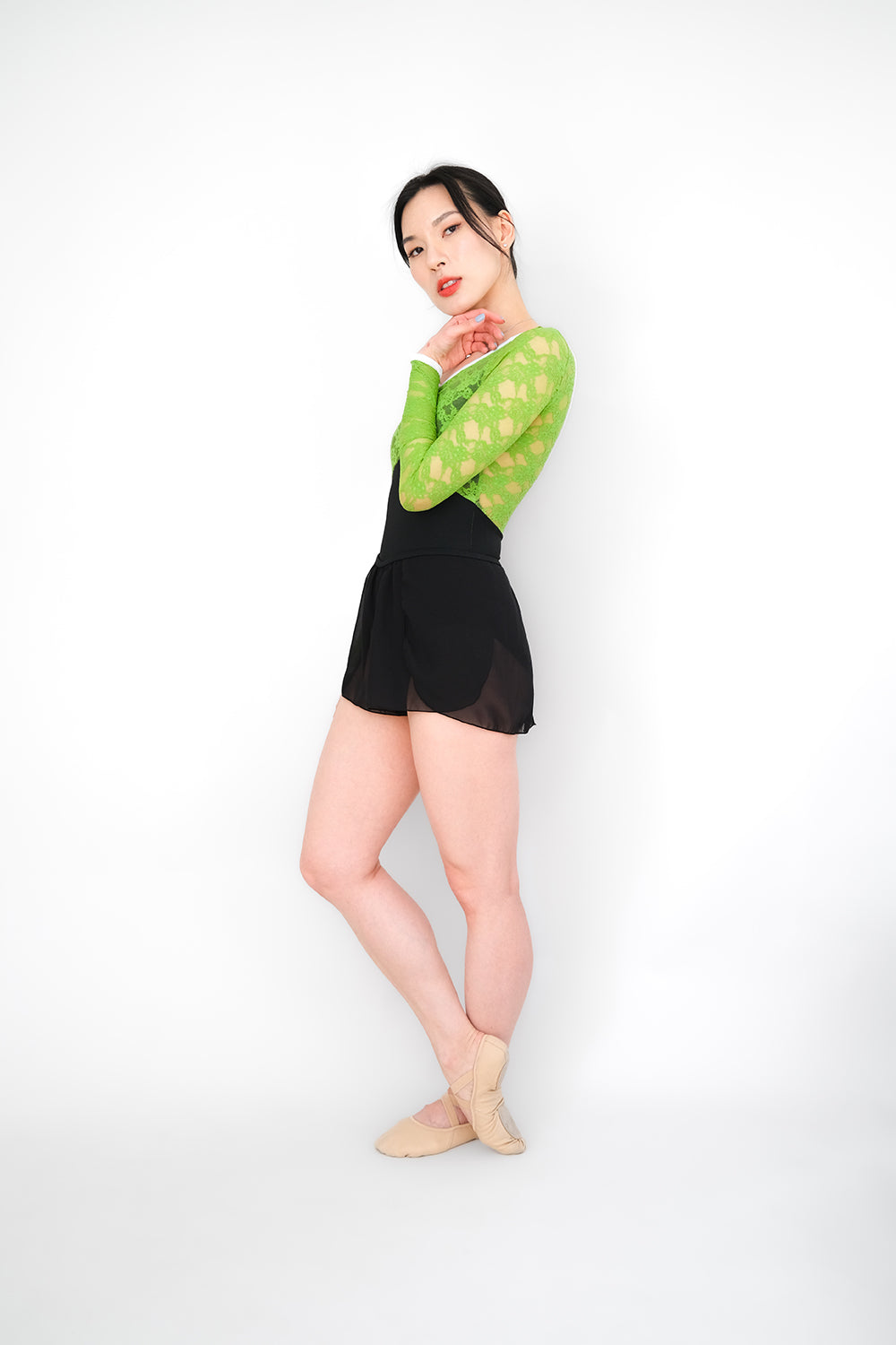[PS] Audrey Duo Sleeve Ballet Leotard - Black/Green Lace