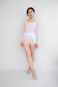 Eileen Sleeve Ballet Leotard - Dusty Pink & White Mesh