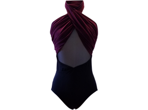 阿波罗芭蕾紧身连衣裤 - 黑色/酒红色网布